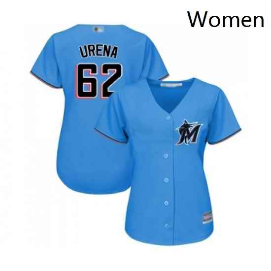 Womens Miami Marlins 62 Jose Urena Replica Blue Alternate 1 Cool Base Baseball Jersey